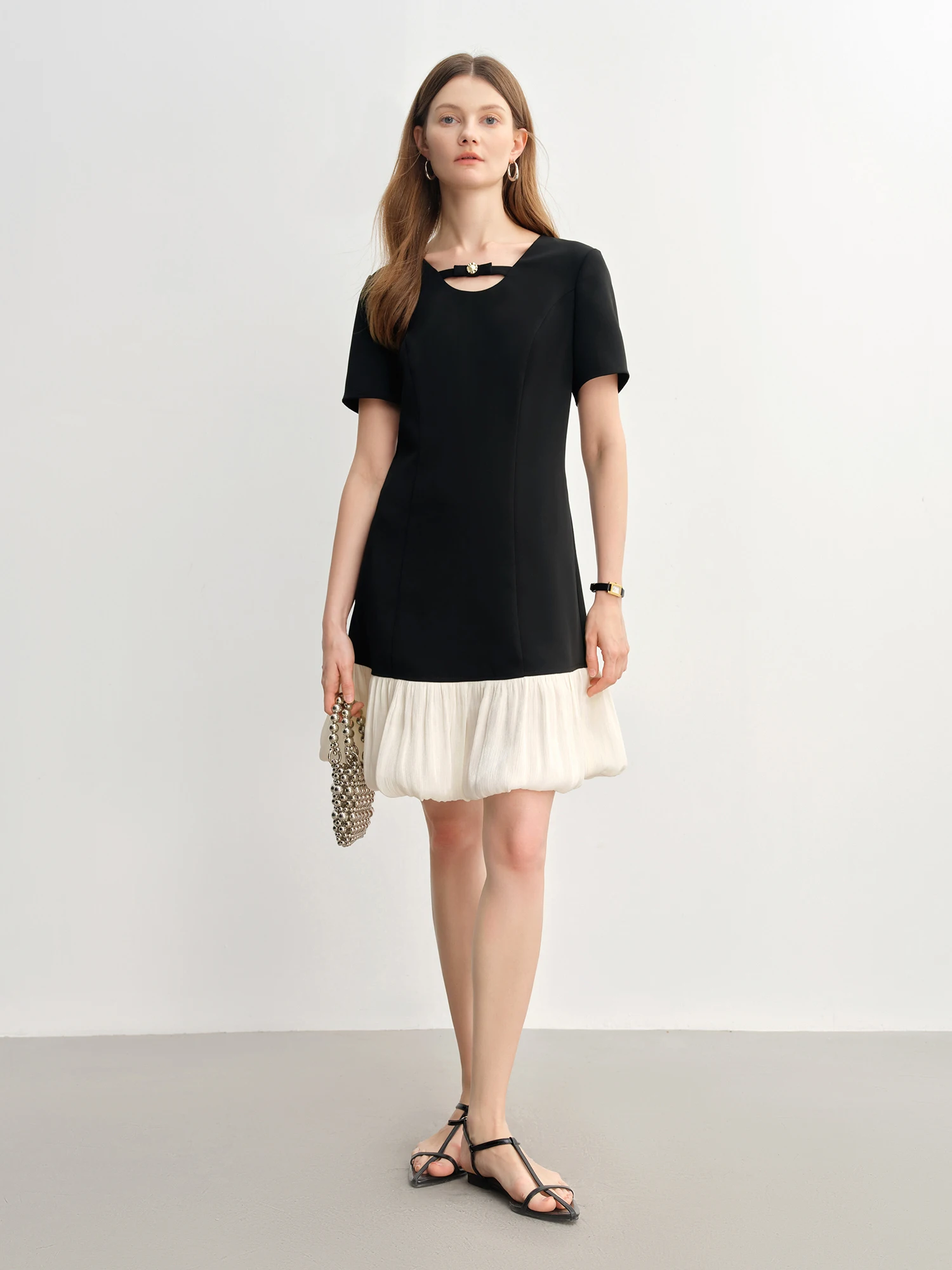 DUSHU, vestido elegante con empalme de temperamento para mujer, novedad de verano 2025, vestido de nube de estilo francés, Vestido corto de moda 25DS82797