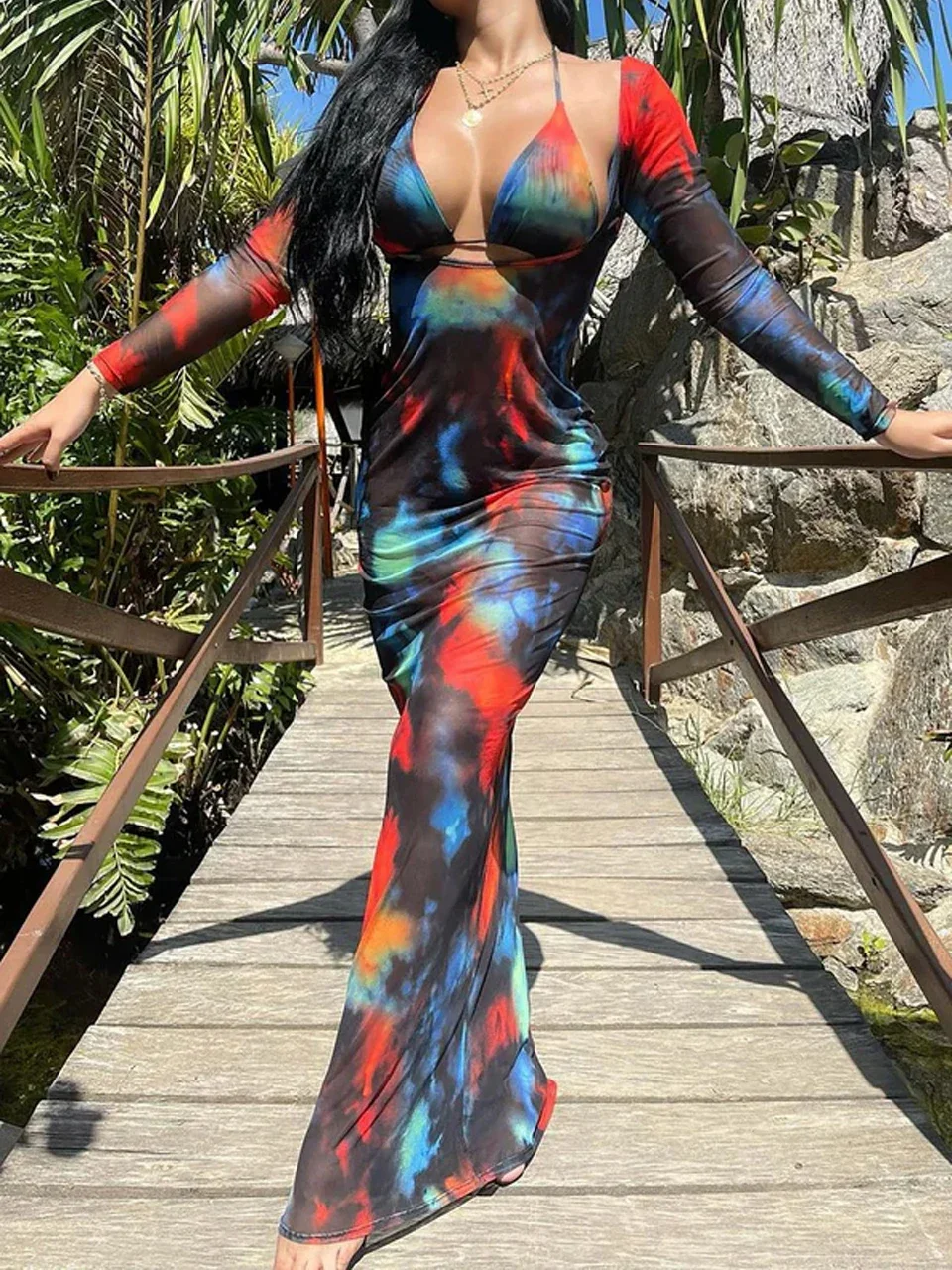 セクシーな 3 枚の水着 Tバックビキニカバーアップビーチドレス女性 2025 タイダイ水着入浴水泳水着夏