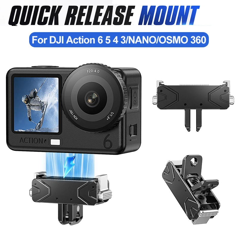 Montageadapter für DJI Osmo Action 3/4/5 Pro/6/OSMO 360/Nano mit Dual 1/4-Zoll-Schraube & Klauen-Schnittstelle für Stativ- und Kopfhalterungszubehör
