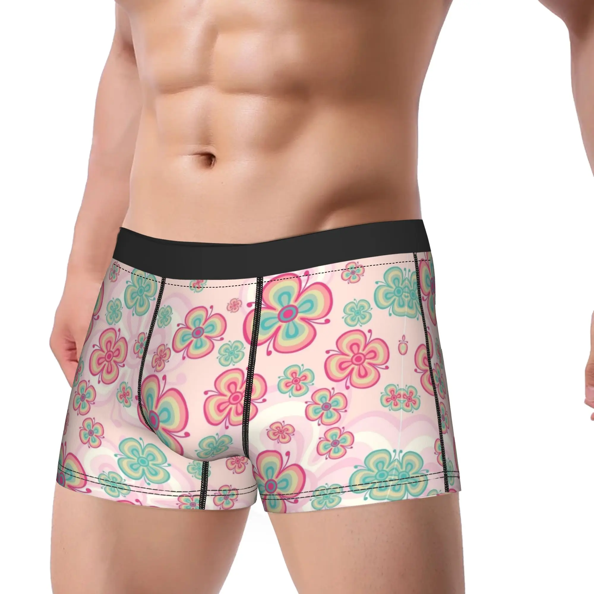 Pastel retro floral seamless pattern background Underwear  Print Boxer Shorts Trenky Men's Panties Elastic Boxer Brief