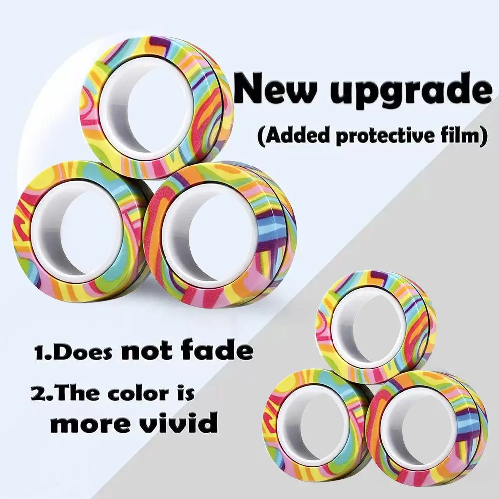 3Pcs Fidget Toy Set Finger Magnetic Rings Colorful Adult Magnets Spinner Rings for Relieve Stress Anxiety Relief