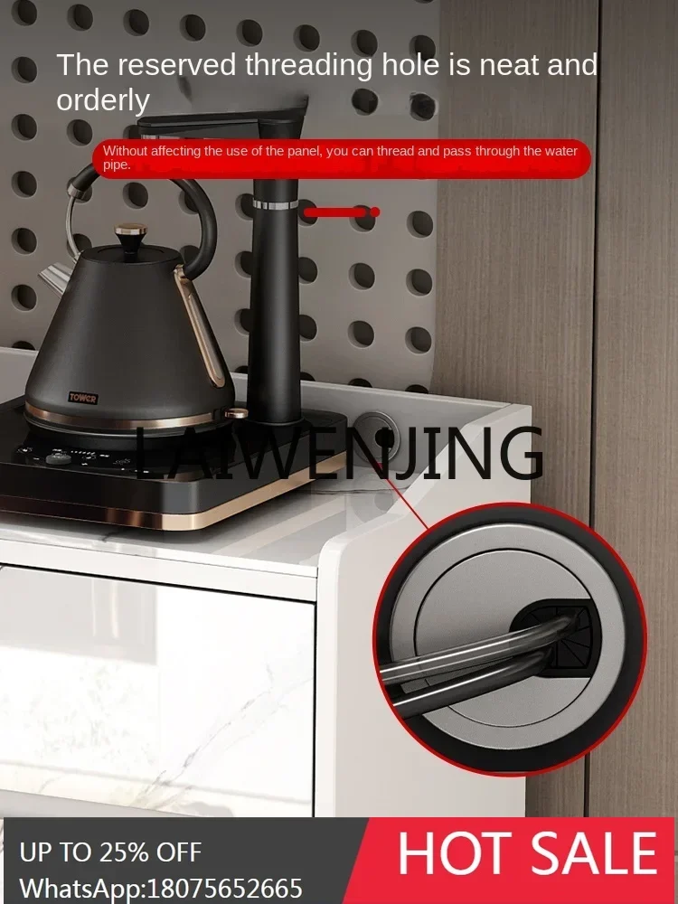 Rock slab dining side light luxury tea cabinet Nordic living room against the wall tea bar machine storage white low cabinet