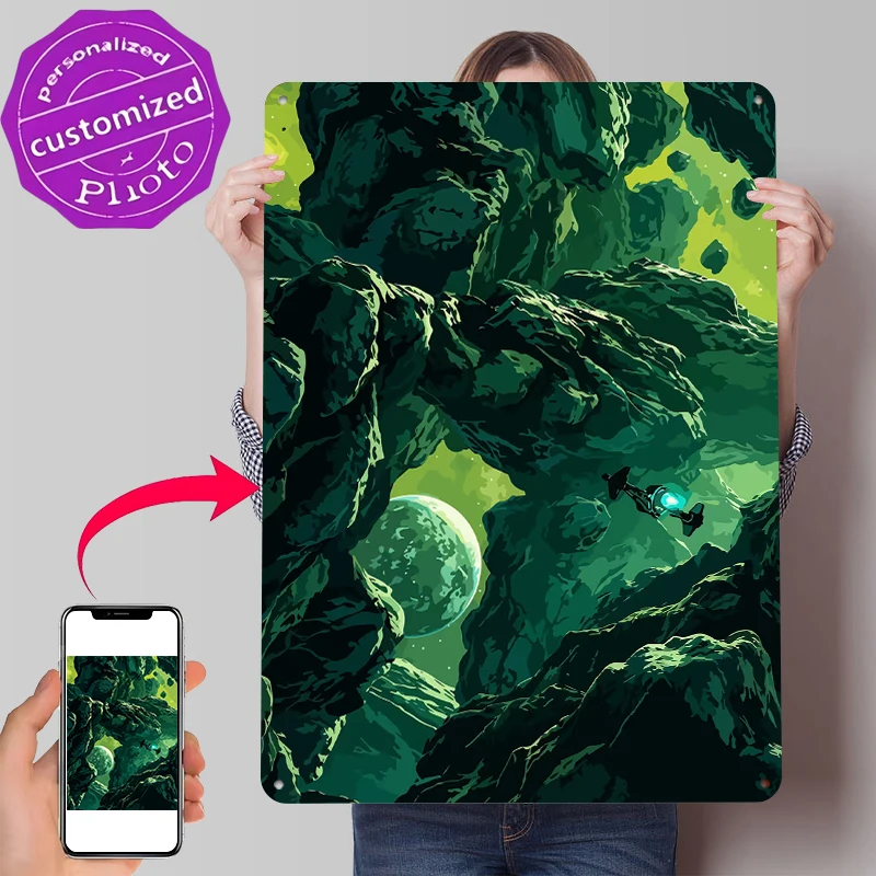 Sci-fi Spaceship Navigating Asteroid Field Printed Poster Customized Wall Art Retro Vintage Metal Tin Signs for Room Accessories