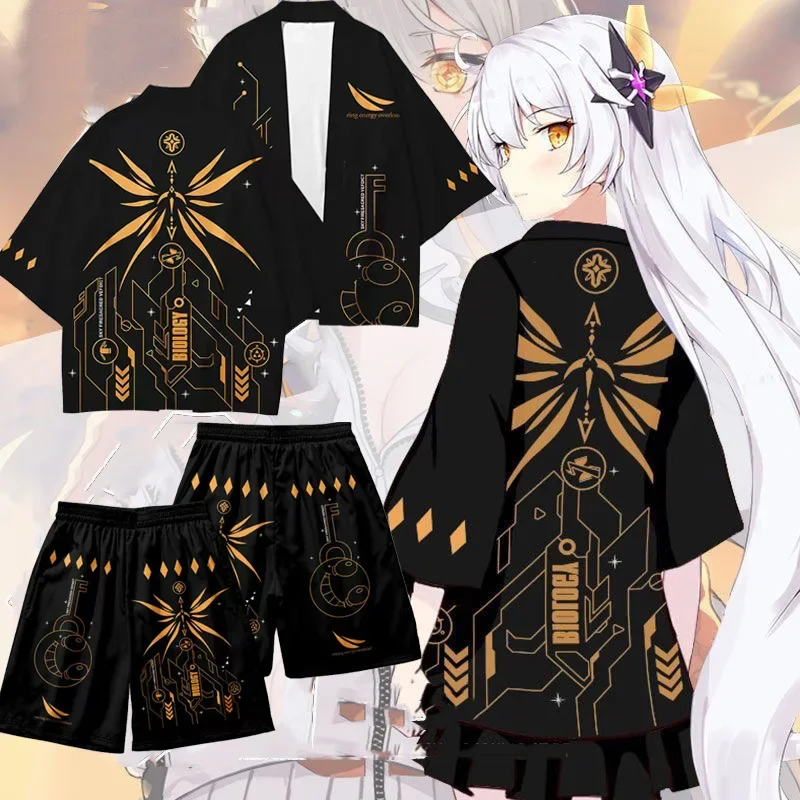 Game Honkai Impact 3 Kiana Kaslana Cosplay Short Sleeve Cape and Shorts Kimono Haori Cloak Set Summer Streetwear Halloween Party