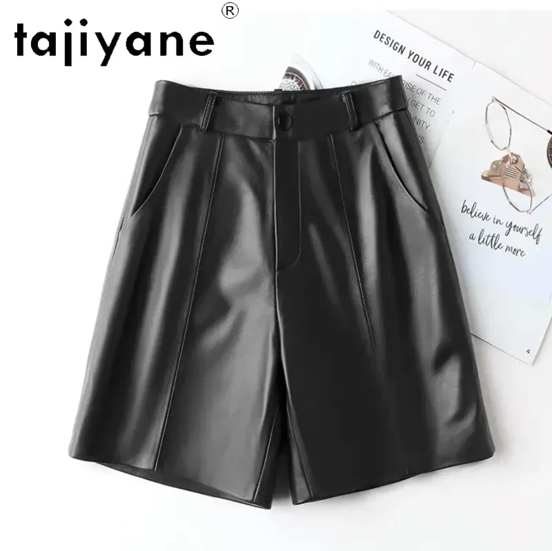 TAJIYANE Real Sheepskin Shorts Women 2024 Autumn Winter Genuine Leather Short Fashion Womans Clothing Wide Leg Half Pants шорты