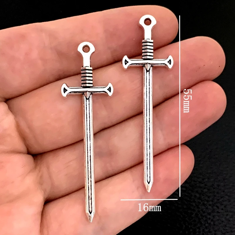 8pcs 55x16mm Sword Pendant Charms DIY Jewelry Making Jewelry Finding Colors Antique Silver Color, Antique Bronze Color,black