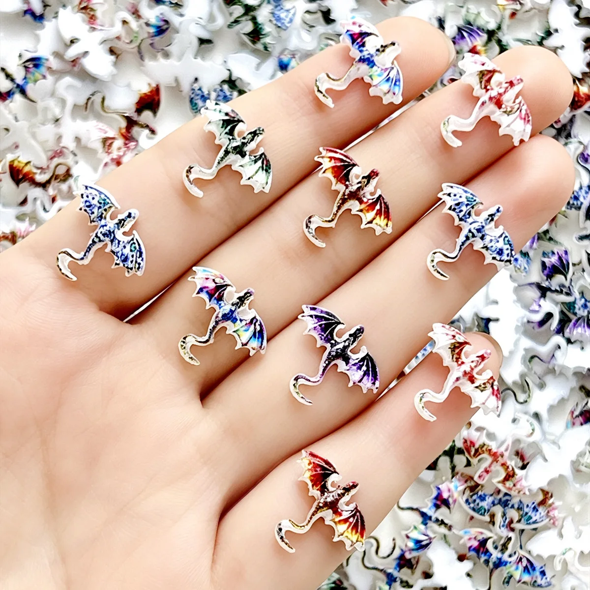 20Pcs Stereo Mini Dragon Resin Nail Charms, Gradient Color Wing Flat Back Nail Decor for Dark‑Style DIY Press‑on Manicure Access