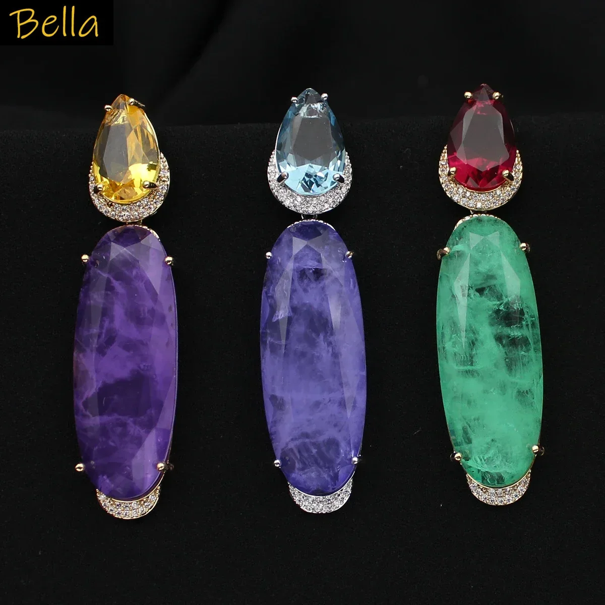 Colorful Purple Green Dangle Earrings for Women Luxury Jewelry Wedding Evening Party Big Drop Earrings Elegant Female Gift