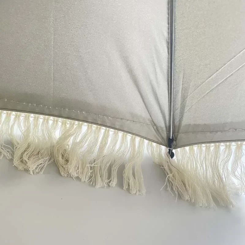 Letni parasol z ochroną UV Boho Tassel Beige Outdoor Beach Parasole przeciwsłoneczne Rekwizyty fotograficzne dla dzieci Akcesoria do wózków