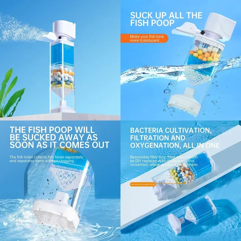 6 in 1 Multi Function Aquarium Built In Filter Submersible Water Oxygen Pump with Sponge Filter for Fish Tank