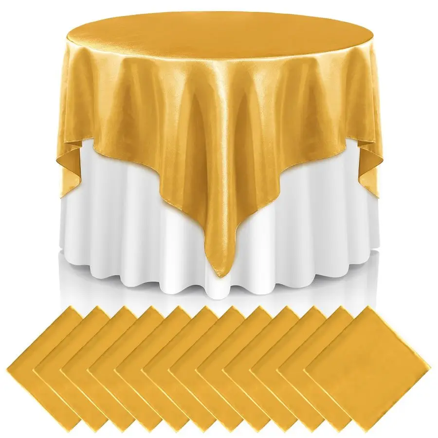 

12 Pcs 72 Inch Satin Tablecloth Square Overlay Smooth Fabric Tablecloth Satin Table Cover Fabric Decoration Dining Cloths for Pa