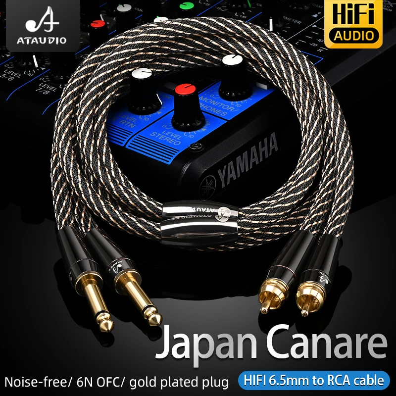 ATAUDIO HIFI Dual 6.5mm to 2RCA audio Cable Hi-end 6N OFC Core Dual 6.5mm Jack Male to 2RCA Male Cable for Speakers  Amplifiers