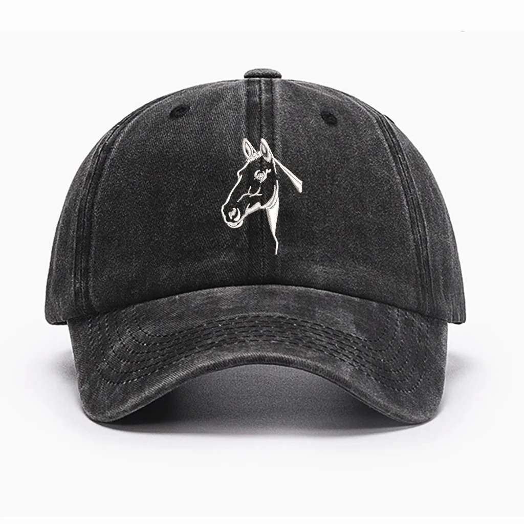 قبعة بيسبول نسائية للرجال من القطن المغسول ومطرزة على شكل حصان كرتوني، قبعة للأب، قبعة جولف رياضية للرجال، قبعة شمس