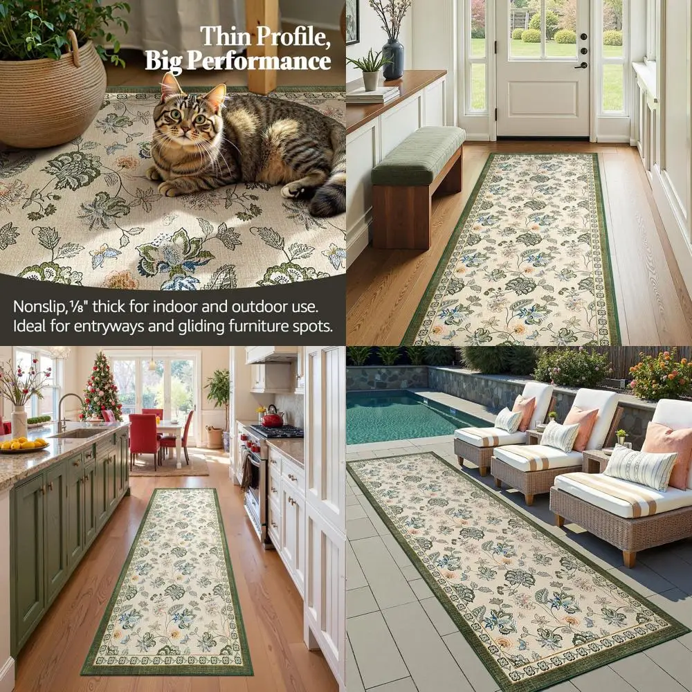 

Моющийся внутренний коврик в винтажном стиле, нескользящий, низкопрофильный для прихожей, прихожей, ванной комнаты, крыльца - зеленый/бежевый