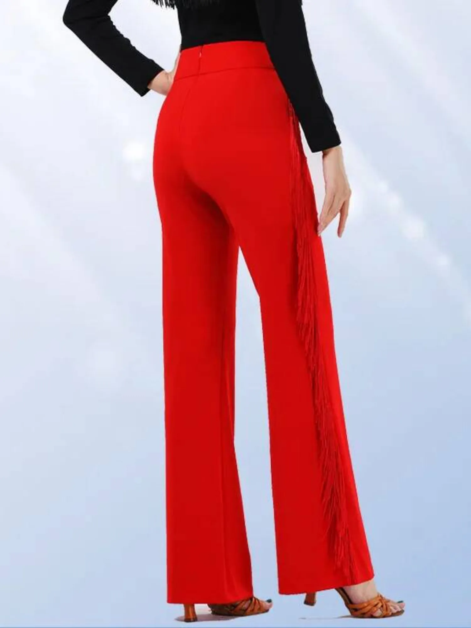 タッセル ハイウエスト ラインストーン フリンジ ワイドレッグ ダンス パンツ 社交ダンスまたはステージ ジャズ モダン パフォーマンス パンツ用