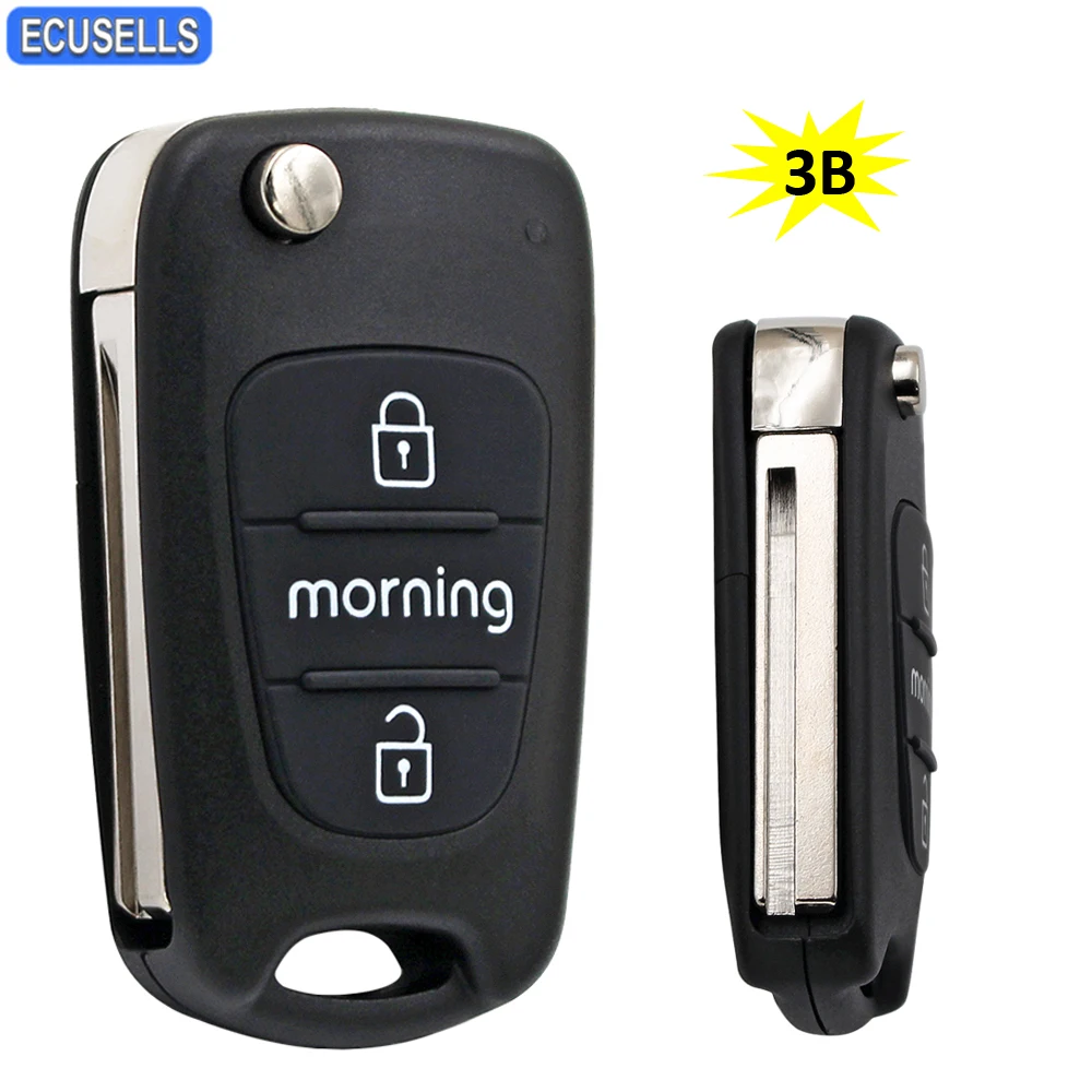 Ecusells 3 Buttons New Replacement Flip Folding Remote Car Key Shell Case Houing Cover Fob For Kia Morning Right Blade