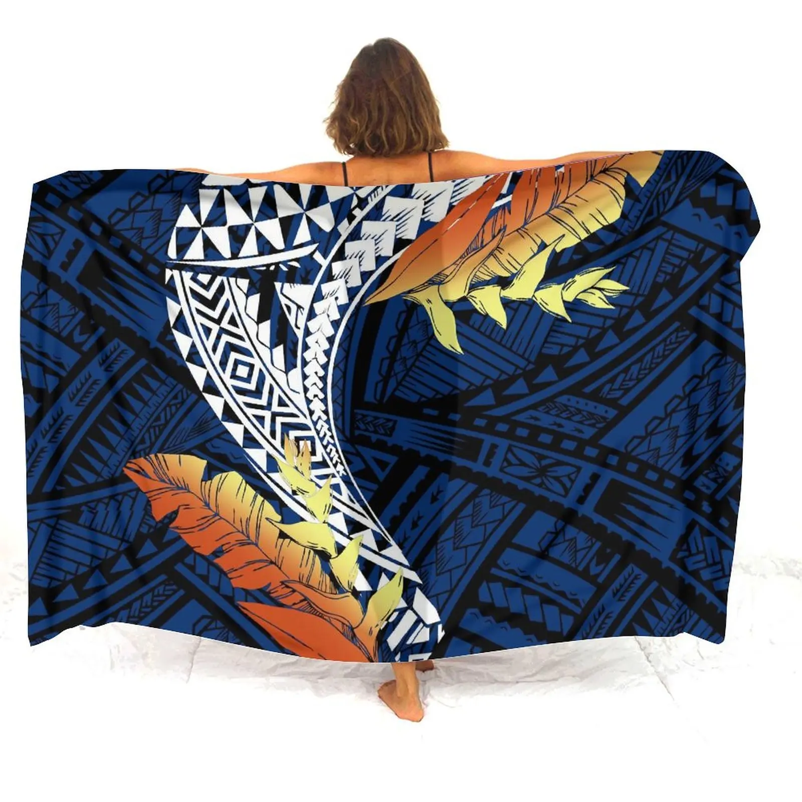 Polynesian Summer Women'S Seaside Sexy Style Sarong Soft Fabric Samoan-Patterned Sun Protection Sarong Shawl Customizable Apron
