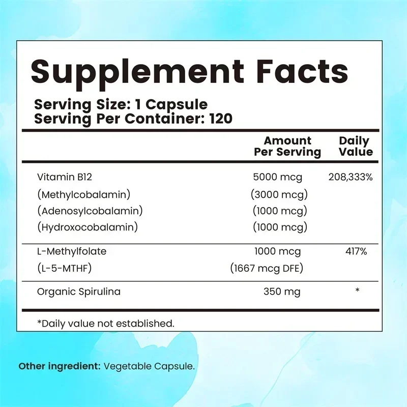 Vitamin B12 - Benefits Brain and Heart Function, Boosts Metabolism, Supports Memory and Learning, Helps Boost Natural Energy