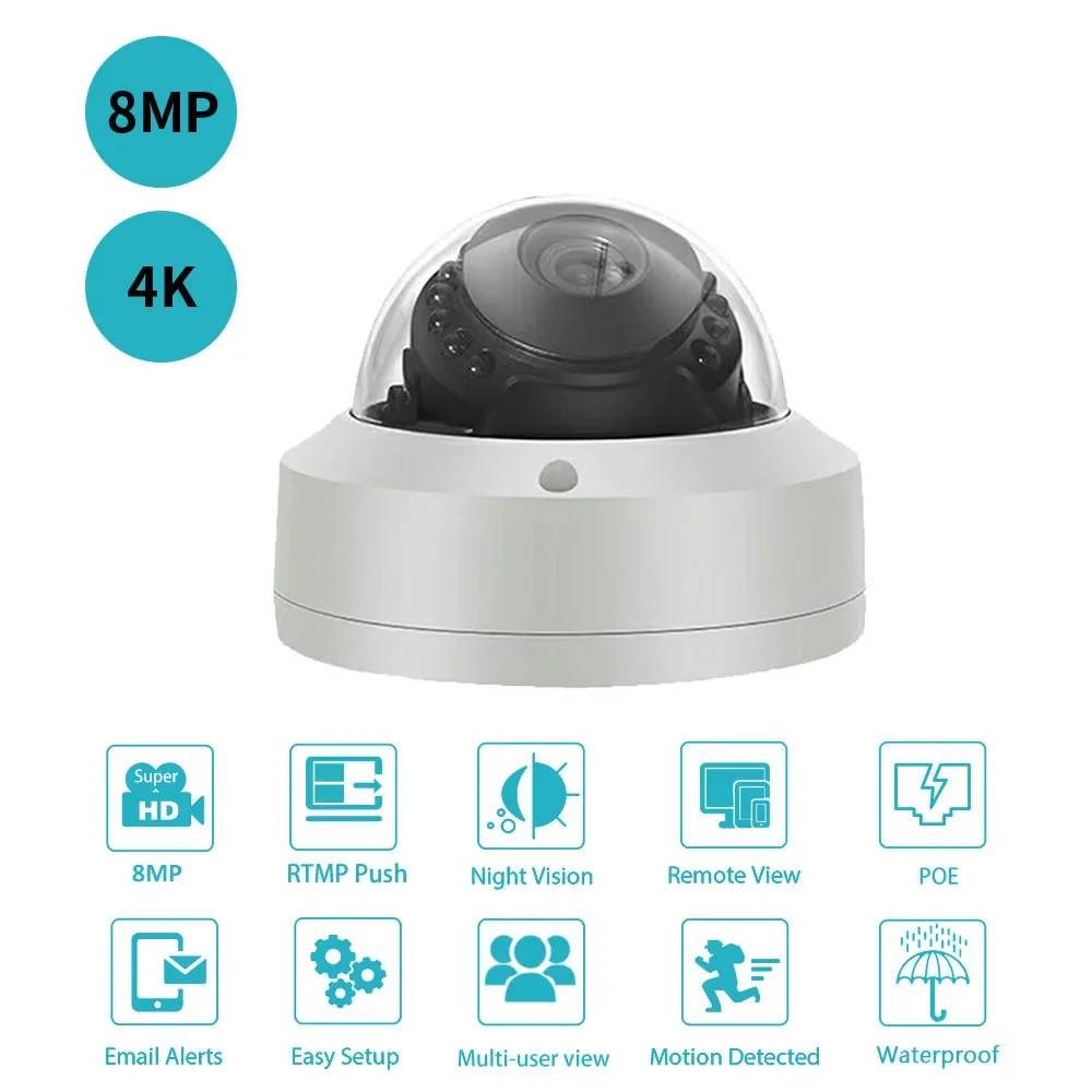 POE RTMP IP Camera 4K 8MP IMX415 for Live Streaming Push Video to Youtube/Twitter/Facebook Onvif Outdoor Indoor Motion Detection