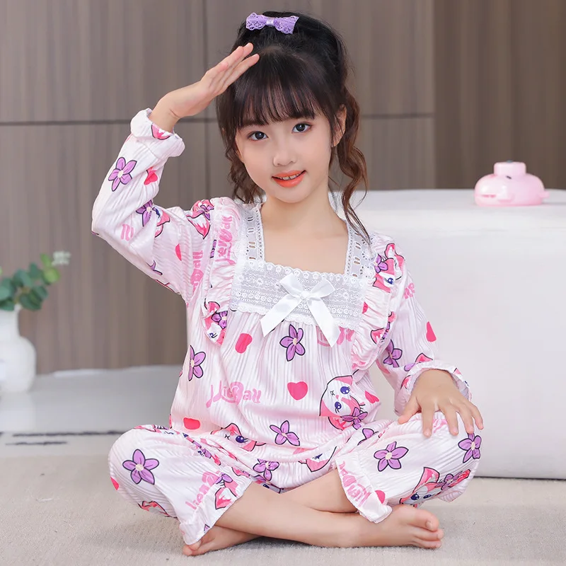 Kawaii Kuromi Girls Pajama Sets Characteristic Lovely Print Soft Comfortable Gal Nightwear Set Suitable Lithe Indoor Clothes