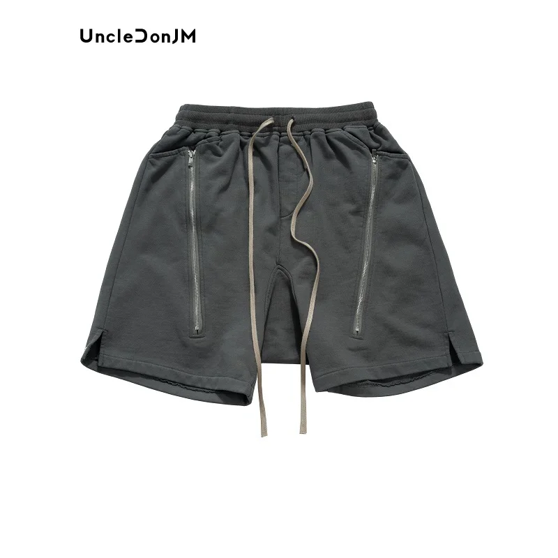 Double open large zippered shorts for men loose hanging crotch pants vibe sport capris for summer