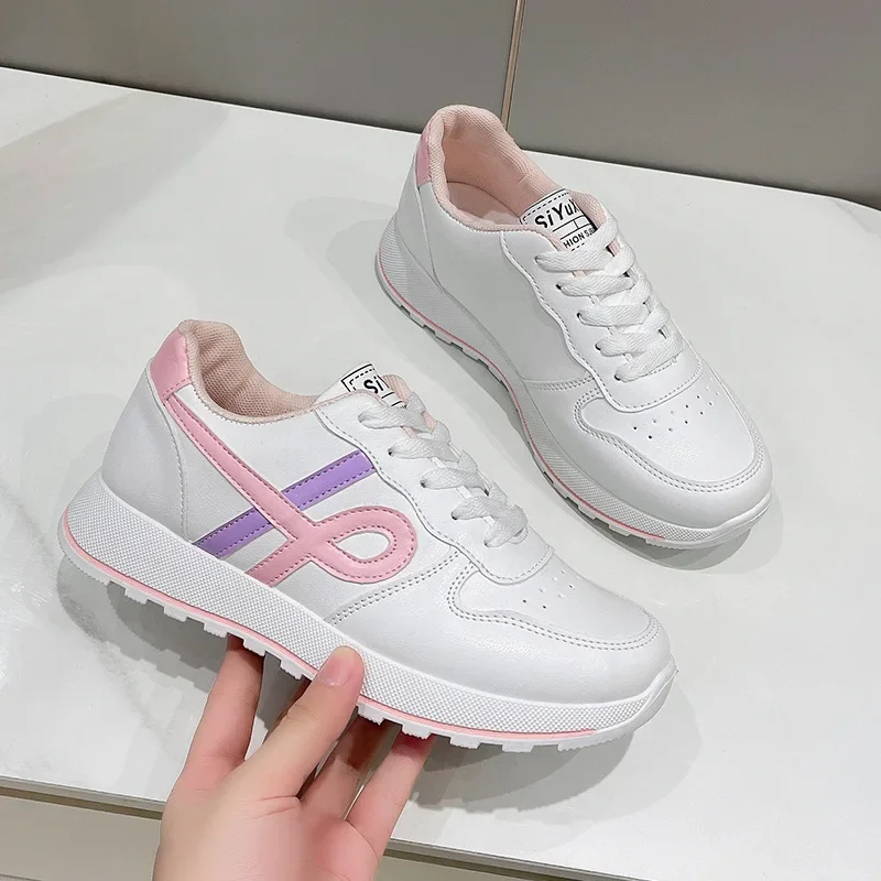 New Fashion White Shoes Women's Vulcanized Sneakers Breathable Walking Lace Up Flat Shoes Sneakers Women Feminino Running Shoes