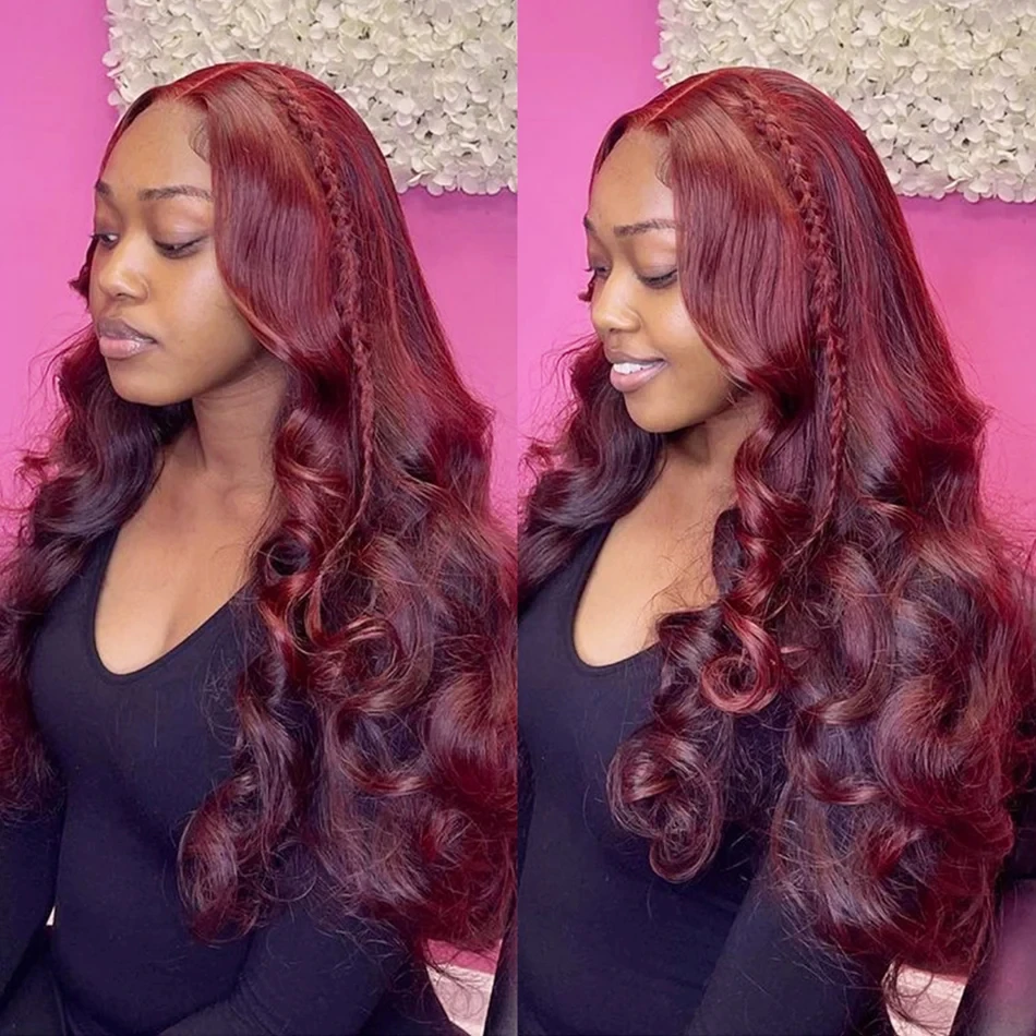 

Body Wave Colored 99j Burgundy Red Wig Human Hair 13x4 HD Lace Frontal Wig Human Hair Pre Plucked 100% Real Human Hair For Women
