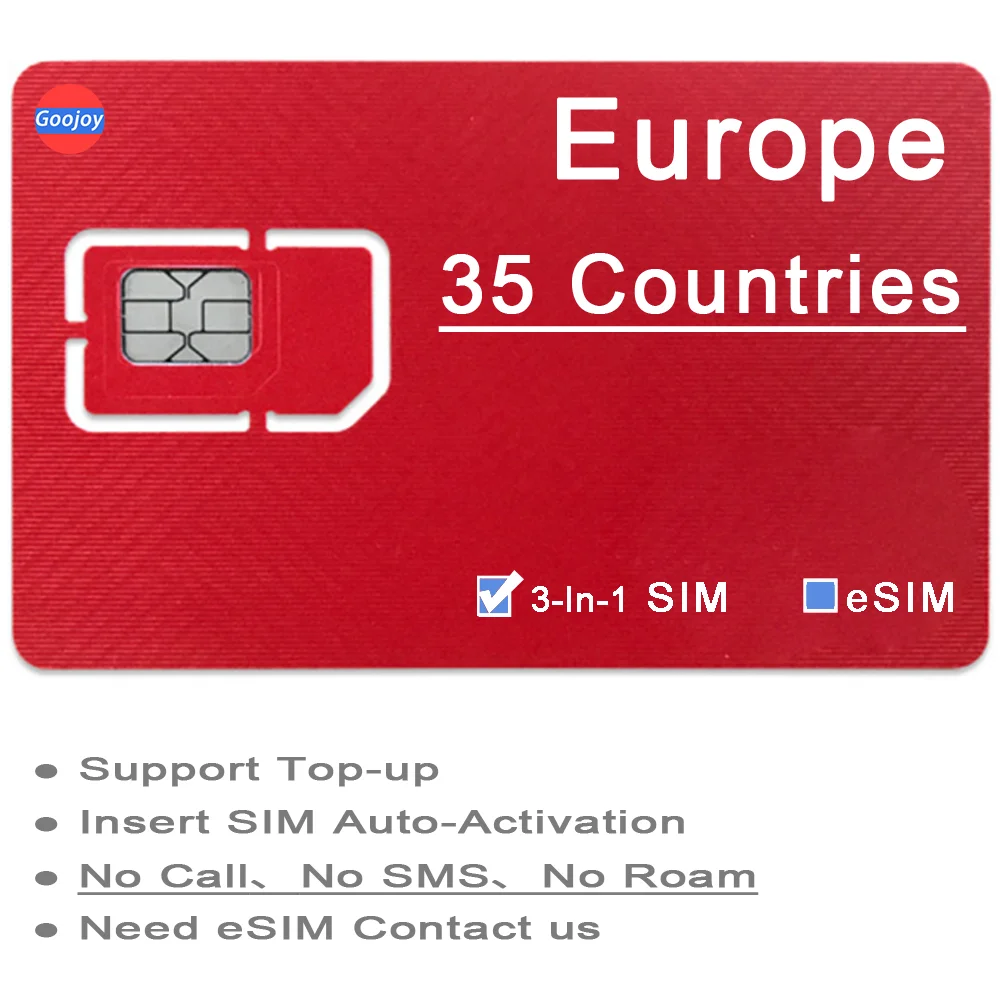 Europe D Data Sim / eSIM:Austria,Estonia,Belgium,Finland,France,West Spain,Sweden,Switzerland,Reunion,Gibraltar,UK Data Sim Card