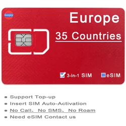 Tarjeta Sim de datos para Europa D/eSIM:Austria, Dinamarca, Bélgica, Finlandia, Francia, España occidental, Suecia, Suiza, Reunión, Reino Unido