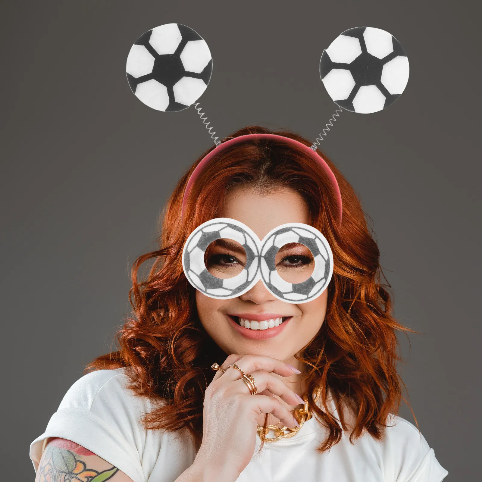 

1 Set Soccer Party Headband Eyeglasses With Earrings Cosplay Costume Set Soccer Glasses Photo Props For Sport Team Fans Dress Up