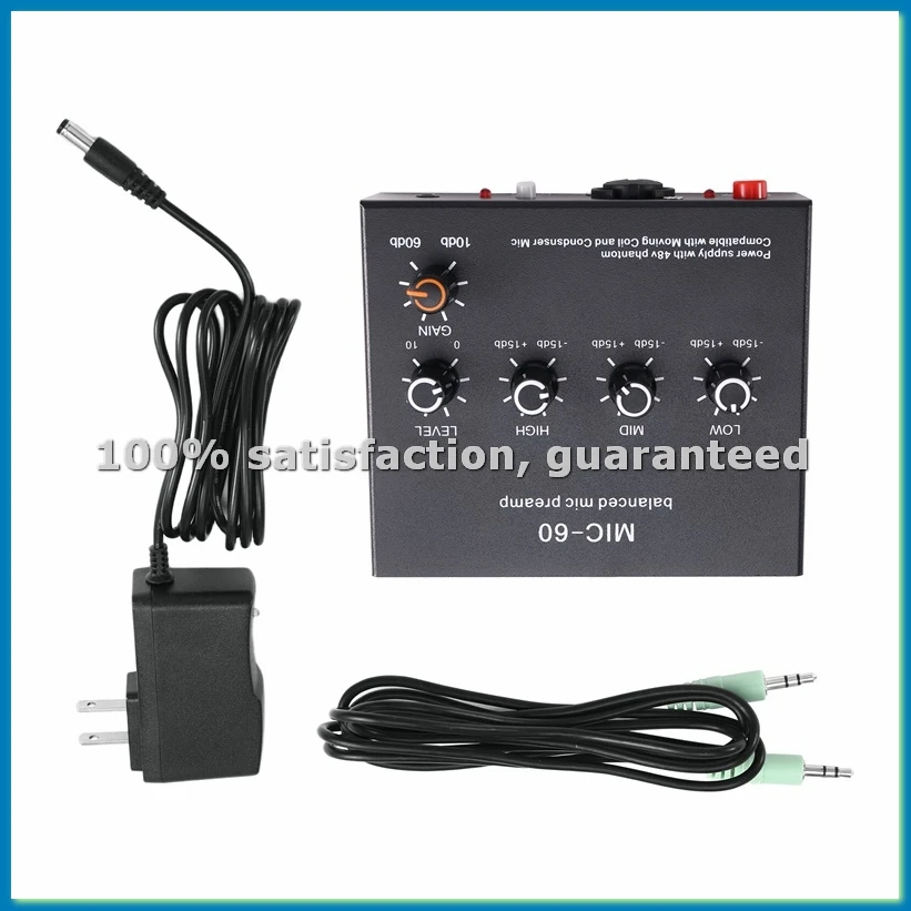 Microphone Preamp 3-Band Equalizer Balanced XLR Interface 60db Gain Mic Pre Amp for Dynamic and Condenser Mic US Plug B-A69M