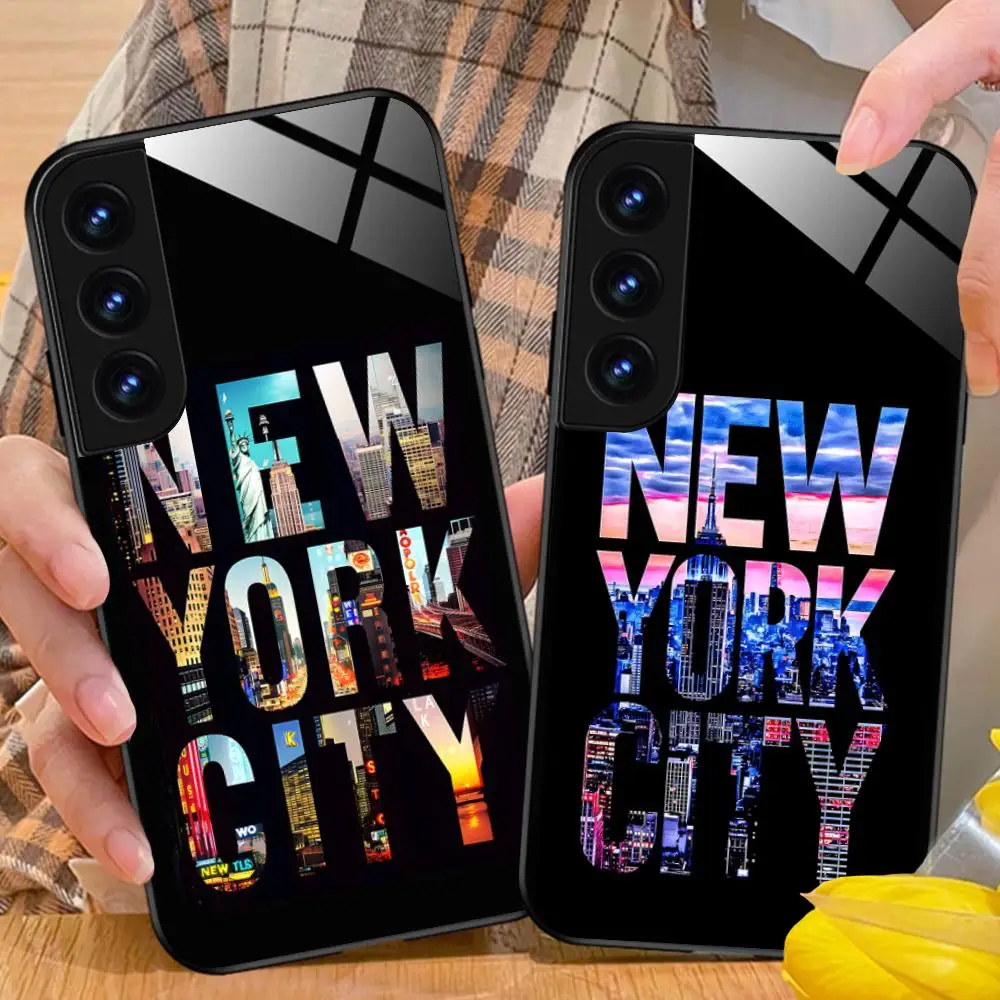 

Чехол для мобильного телефона New York City для Samsung Galaxy A56 55 54 53 52 51 36 35 34 23 16 15 5G, стеклянный цветной чехол для смартфона