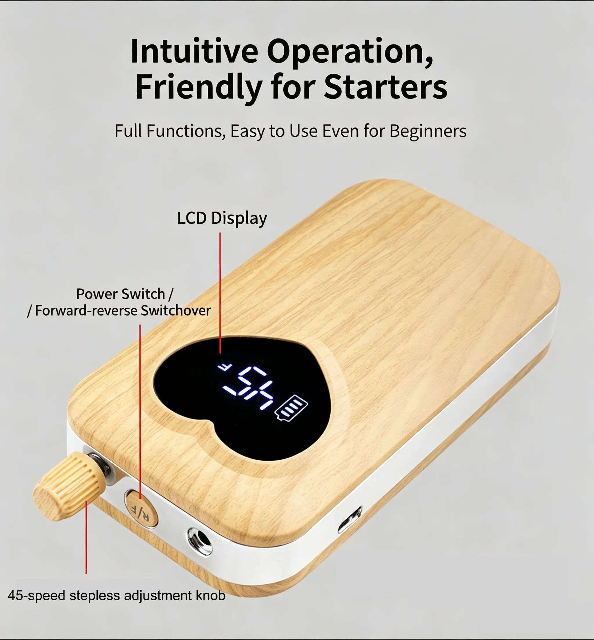 Portable Rechargeable Nail Drill 45000RPM LCD Display Speed Low Noise Manicure Machine for Gel Removal Salon Home Use