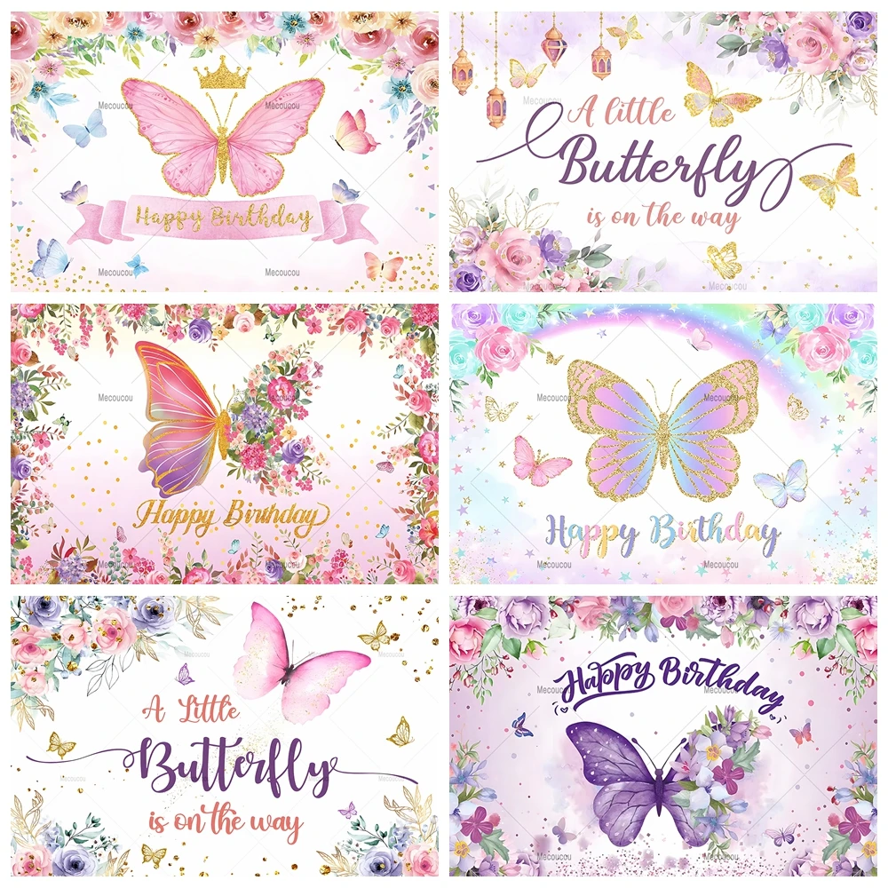 Dreamy Butterfly Child Birthday Party Banner Backdrop Custom Baby Room Birthday Photography Poster Decor Wall Props Background