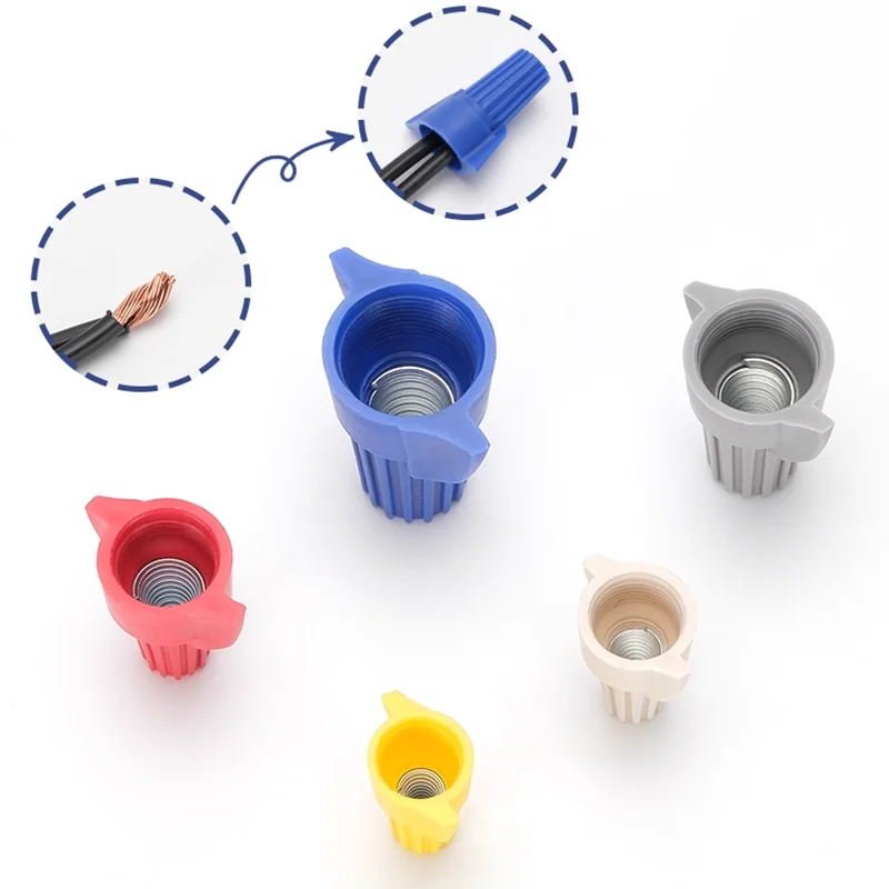 62Pcs Double-Wing Spiral Crimping Cap Quick Connector Twist-On Terminal Spring Nut Insulated Electrical Plug-in Wire Connector