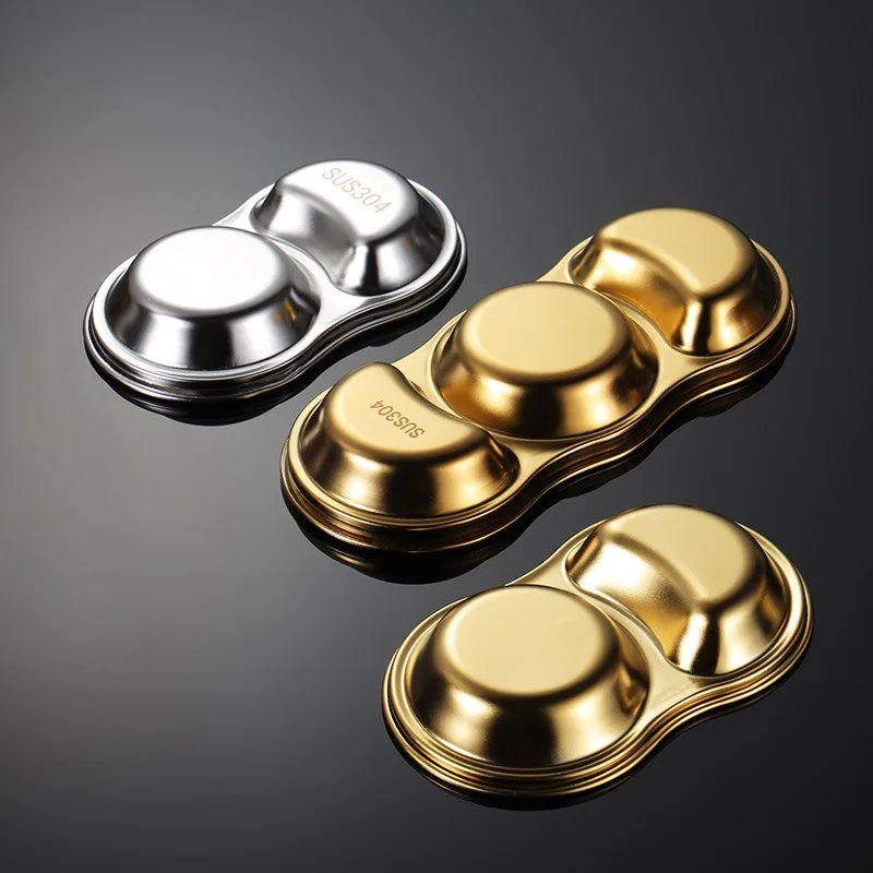 Muti-grid Stainless Steel Sauce Dish Seasoning Plates Mini Saucer Container Set Korea Buffet Snack Vinegar Soy Dispenser