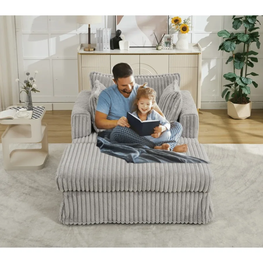 

[NEW ARRIVED] 47.7'' Oversized Corduroy Chaise Longue with man Deep Seat Reclining Chair Sofa Comfy Thicked Upholstered Pad Cha