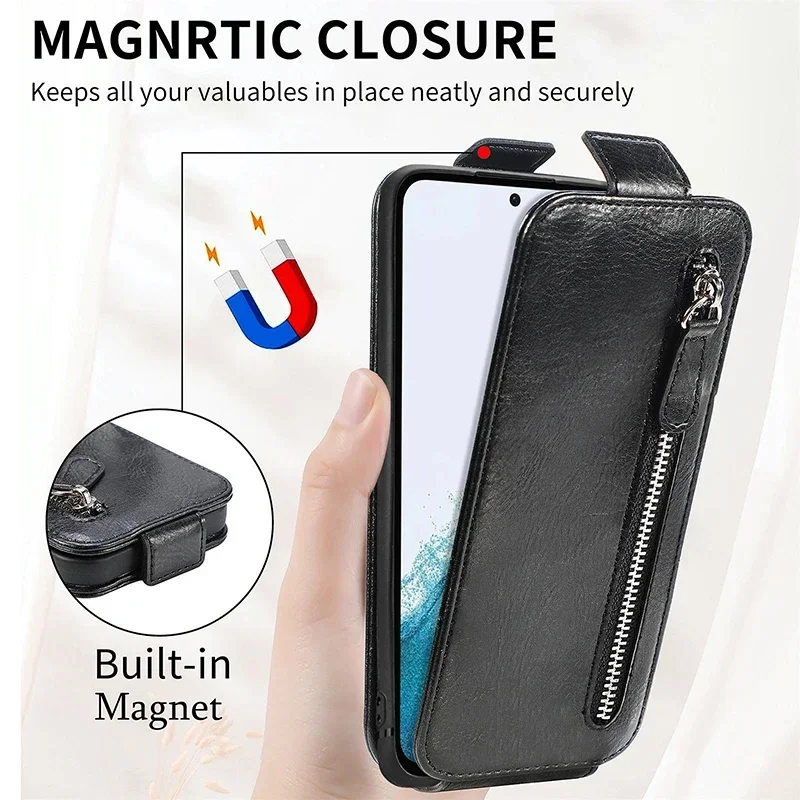 Zipper Vertical Flip Case For Samsung Galaxy A73 A72 A70 A55 A54 A53 A52 A52S A50 A30S A23 A16 A15 A14 A13 A05S A06 Phone Cover