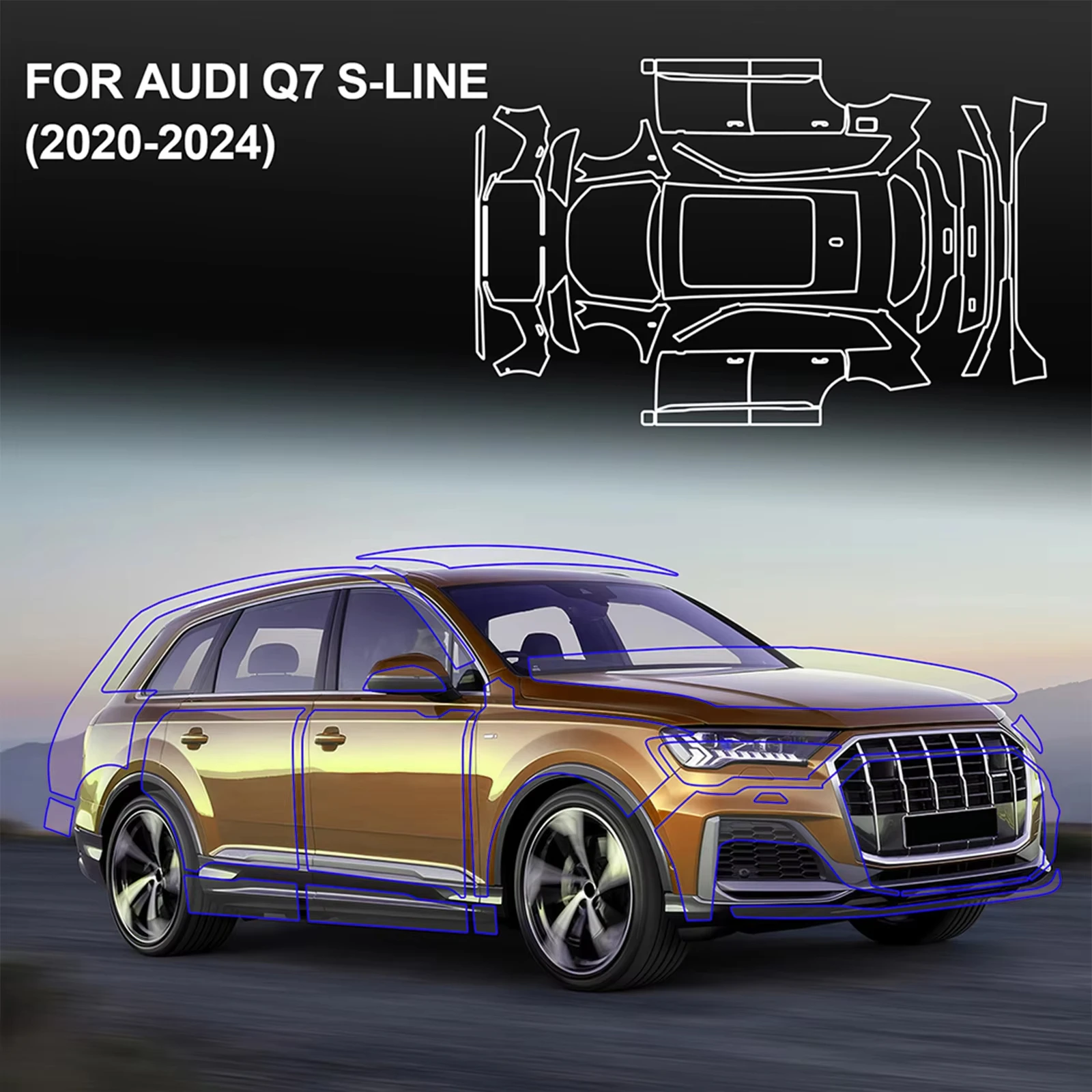 

Pre-cut for Audi Q7 S Line 2020-2024 TPU PPF Kit Car Paint Protection Film Sparentance Body Sticker Transparent Anti-Scratch