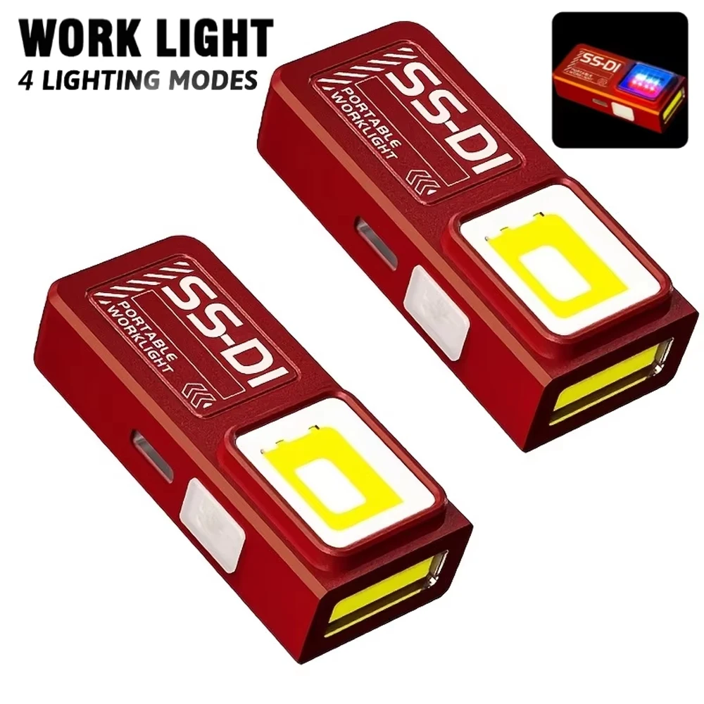Powerful Mini COB LED Keychain Flashlight USB Rechargeable Hanging Work Light Waterproof Keyring Camping Walking Pocket Lamp