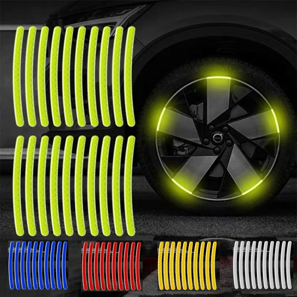 

20pcs Car Wheel Tire Hub Reflective Stickers Strips Car Motor Tyre High Night Warning Safety Driving Reflector Sticker