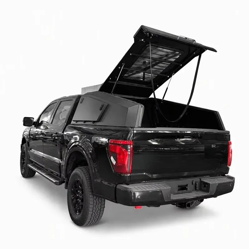 Aluminum Slant Back Truck Cap Pickup Hardtop Camper Shell with Roll up Waterproof Design for F150 Overland Work Trucks