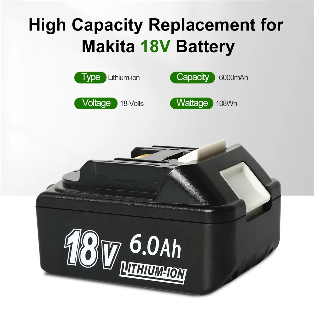 

Latest Upgraded BL1860B 18V 6000mAh Rechargeable Battery Lithium Ion for Makita Power Tool BL1840 BL1850 BL1830 BL1860B LXT 400