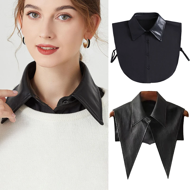 

Женский стильный съемный острый воротник из искусственной кожи, полурубашка с украшением Dickey