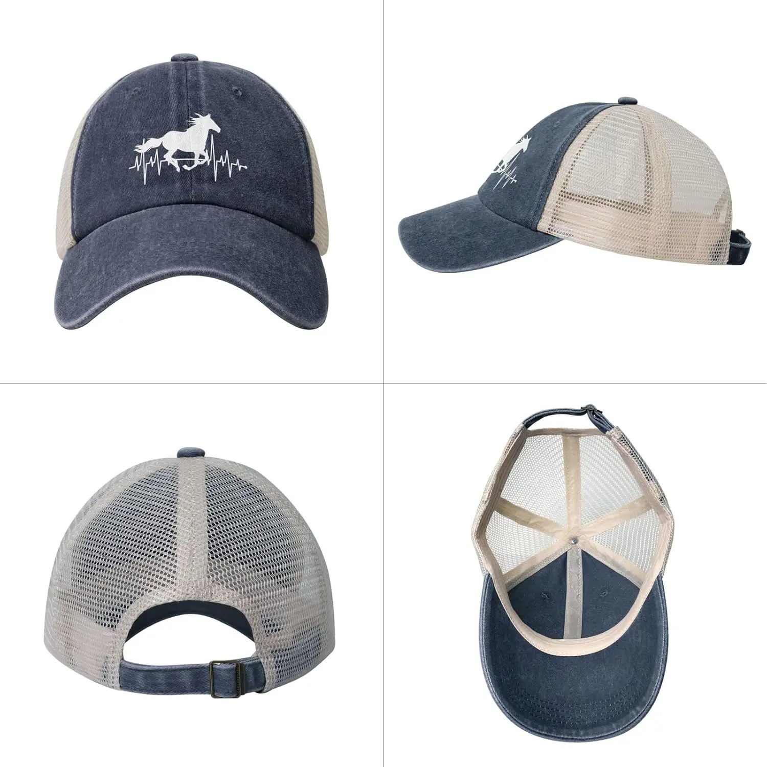 Women's Horse Heartbeat Vintage Adjustable Cowboy Baseball Cap Breathable Design for Mom Aunt