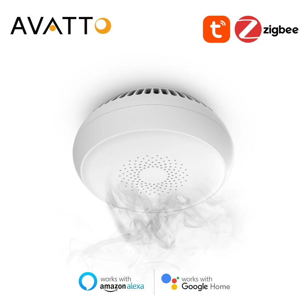 AVATTO Zigbee Smoke Detector,Tuya Smart Fire Alarm Sensor Home Security System Firefighters Work Smart Life APP for Gateway Hub