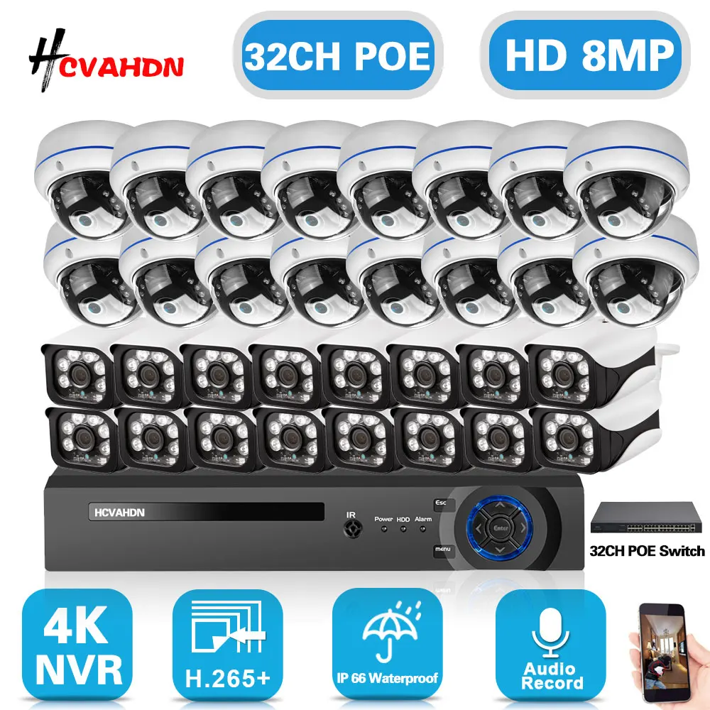 32CH CCTV Camera Security System Kit 4K POE NVR Security System Outdoor Street Metal IP Camera Video Surveillance Kit XMEYE 8MP