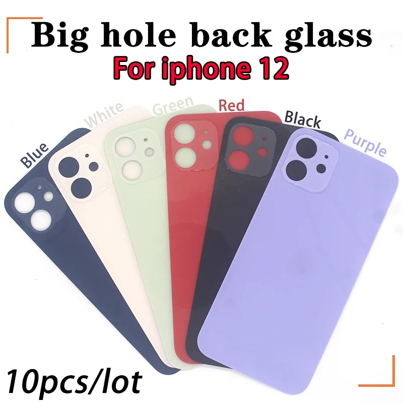 Cubierta trasera de cristal para iPhone 12 Pro Max, carcasa trasera de color Original con agujero grande, 10 unidades por lote