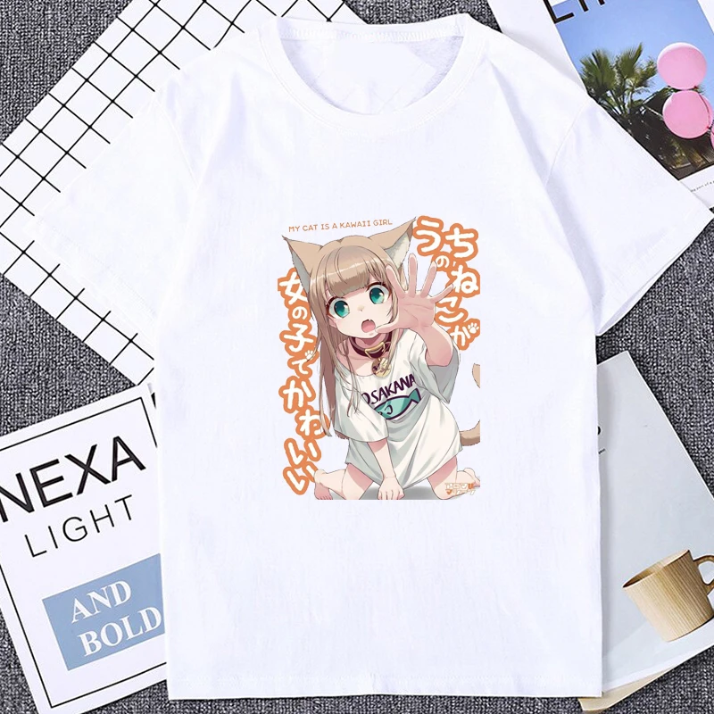 Cos Kinako OSAKANA T-shirt Hot Japan Anime My Cat Is A Kawaii Girl Graphic Unique Women Man T Shirt Casual Summer Cool Soft Tees