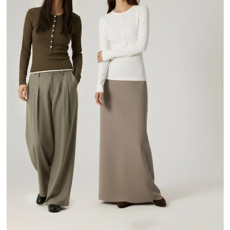 

Women's Collar Trim Top, New Product for Autumn 2025, Slimming Waist and Slimming Long-sleeved T-shirt for Women